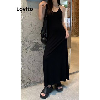 Lovito ชุดเดรสลําลอง เปิดหลัง เรียบง่าย สําหรับผู้หญิง LNE24141 (สีดํา)