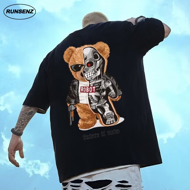 NEW🎨ไซซ์ M-8XL🎨เสื้อยืดแขนสั้นลําลอง ทรงหลวม ขนาดใหญ่ พิมพ์ลายหมี สีเหลือง สีฟ้า สําหรับผู้ชาย และผู้หญิง