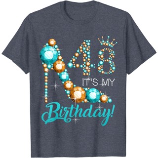 เสื้อยืด พิมพ์ลายมงกุฎ It My 48th Shoe Crown Happy วันเกิด สําหรับผู้หญิง 48 ปี