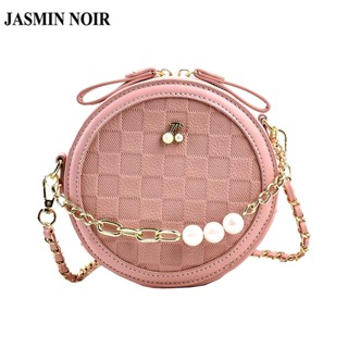 Jasmin NOIR กระเป๋าสะพายข้าง หนัง PU ลายสก๊อต ประดับมุก ขนาดเล็ก สําหรับผู้หญิง