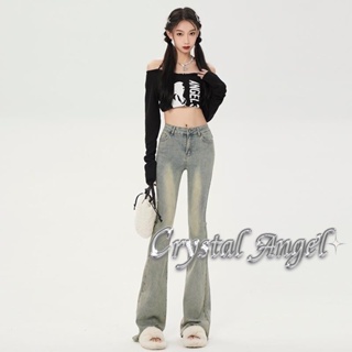 Crystal กางเกงขายาว กางเกงยีสน์ผู้หญิง ทรงหลวม ๆ ตรง Retro Hip Hop Pants 2023 NEW Style WNK23906FG 37Z230911