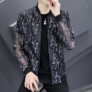 Spot outdoor sun clothing sunscreen clothing mens cardigan anti-ultraviolet ultra-thin jacket summer Korean fashion sunscreen clothing breathable hollowed-out jacket