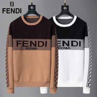 Fashion FENDI เสื้อกันหนาวลําลอง แขนยาว ผ้าถัก ปักลาย สําหรับผู้ชาย และผู้หญิง