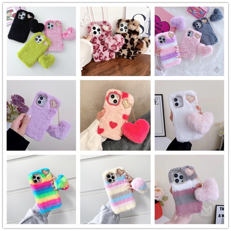 ปลอกสําหรับ Huawei Y7A Y6P Y7P Y8P Love Heart กระต่ายน่ารักขนยาวตุ๊กตานุ่มเคสโทรศัพท์