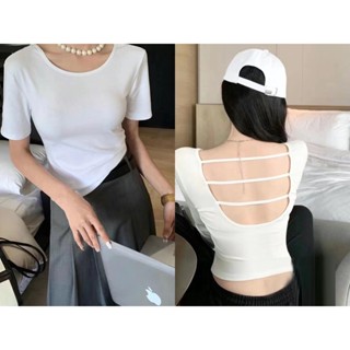 เสื้อแขนสั้น เปิดหลัง สีพื้น เข้ากับทุกการแต่งกาย แฟชั่นฤดูร้อน สไตล์ใหม่ สําหรับผู้หญิง MC AAPV
