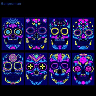 Hanproman&gt; สติกเกอร์รอยสัก ลายกะโหลกผี เรืองแสง กันน้ํา สําหรับตกแต่งปาร์ตี้ฮาโลวีน