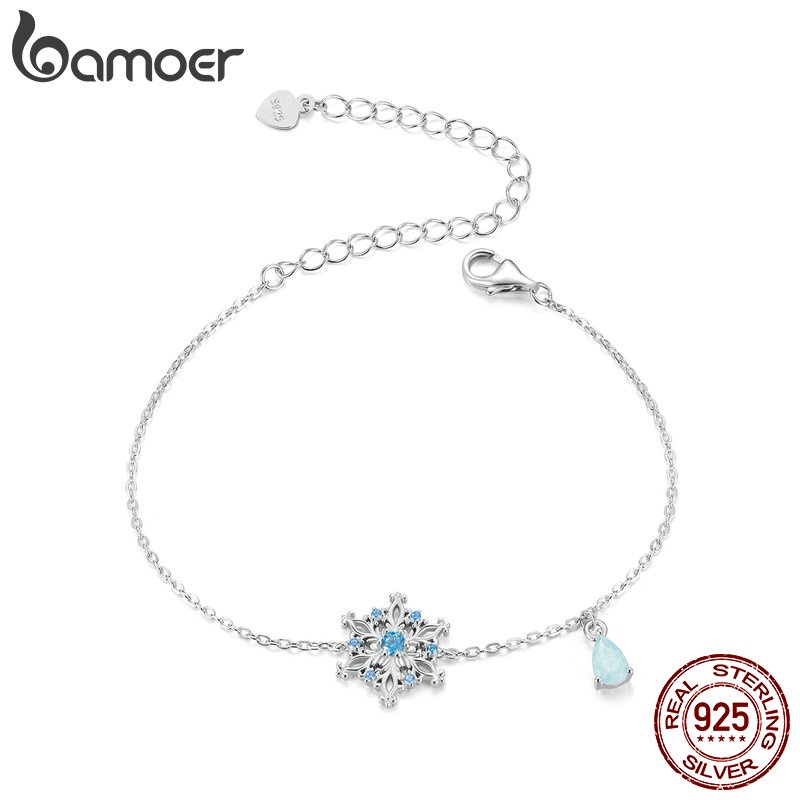 Bamoer สร้อยข้อมือเงินแท้ 925 รูปเกล็ดหิมะ เครื่องประดับ สําหรับผู้หญิง