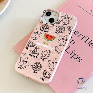 เคสโทรศัพท์ข้าวสาลีคู่ for Iphone 11 12 13 14 15 Pro Max XR 7 6 8Plus X XS SE อะโวคาโดแตงโม อ่อนนุ่ม สีชมพูขาว เคสมือถือ