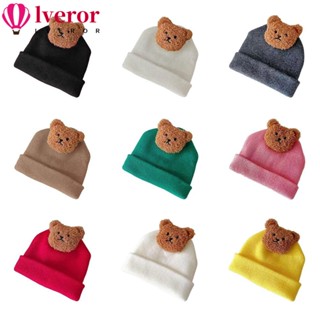 Lveror หมวกบีนนี่ ผ้าถัก แบบนิ่ม ให้ความอบอุ่น ลายหมีน่ารัก สีพื้น สําหรับเด็กทารกแรกเกิด อายุ 8-36 เดือน