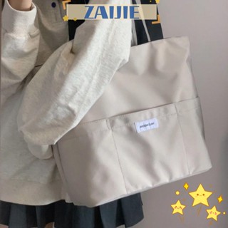 Zaijie24 กระเป๋าสะพายไหล่ลําลอง สีพื้น ใช้ซ้ําได้