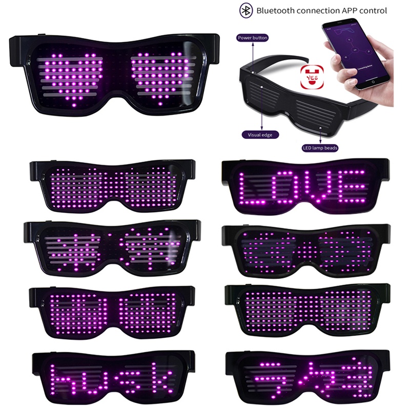 แว่นตากันแดด แบบแมนนวล ไม่มีแอพ และบลูทูธ มีไฟกระพริบ Led ควบคุมผ่านแอพได้ ภาษาที่กําหนดเอง ชาร์จ USB สําหรับปาร์ตี้คริสต์มาส คอนเสิร์ต