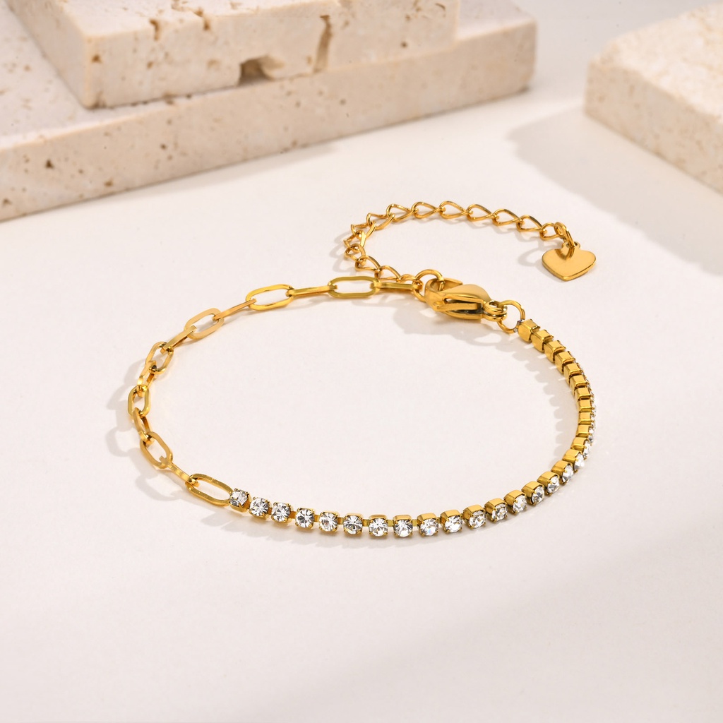 Vnox سوار سلسلة ستانلس مطلي ذهب 18K بالزركون الأبيض — صورة 8