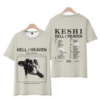 เสื้อยืดผ้าฝ้ายพิมพ์ลายขายดี 【HOT】เสื้อยืด Keshi The Hell/Heaven Tour Merch 2022 Crewneck Short Sleeve Tee Women Mens T