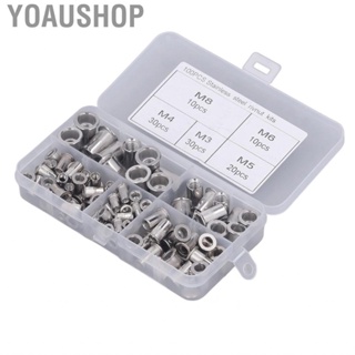 Yoaushop Rivet Nut Assortment Kit Durable M3 M4 M5 M6 M8 Flat Head Knurled Wide Application Aluminum Alloy for Vehicle