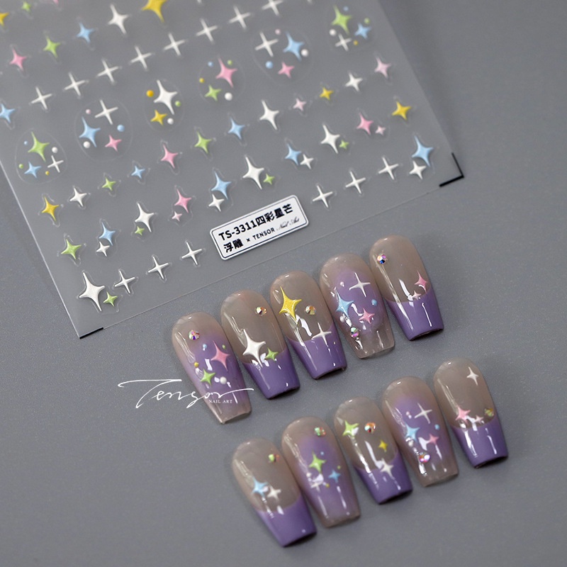 [CORAL Sea] สติกเกอร์ ลายดาว 5D สี่สี สําหรับตกแต่งเล็บ TS-3310