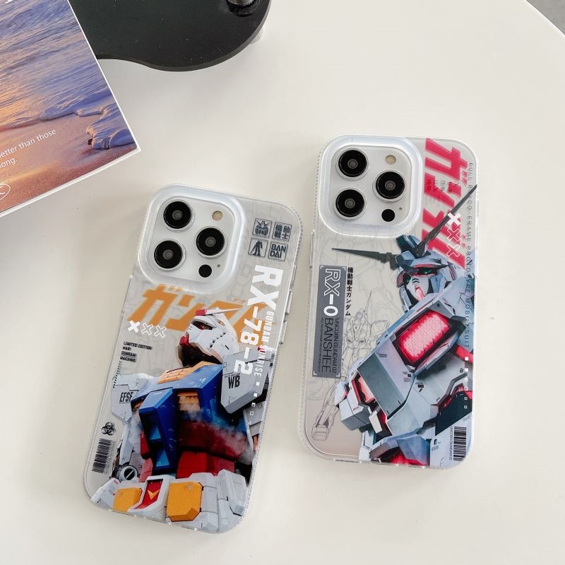 ขายร้อน Gundam Luxury Hot Silver Matte เคสโทรศัพท์สําหรับ iPhone 16 11 12 13 14 15 Pro Max 16Plus คุณภาพสูงปลอกซิลิคอน TPU กันกระแทกปกหลัง