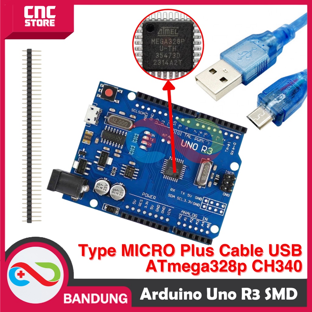 ARDUINO UNO R3 ATMEGA328P SMD CH340 ATMEGA328P สายข้อมูล MICRO USB PLUS