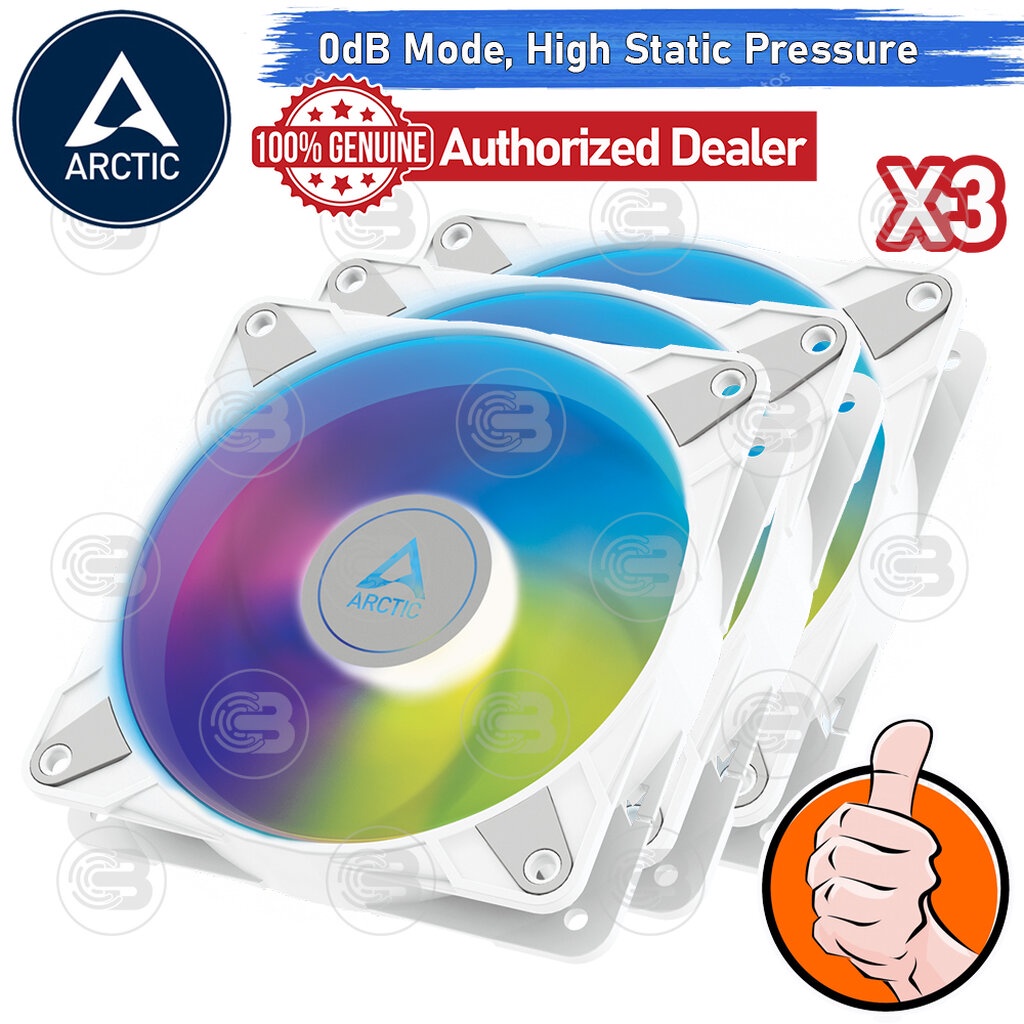 [CoolBlasterThai] ARCTIC P12 PWM PST A-RGB 0dB White (size 120 mm.) X3 Value Pack PC Fan Case ประกัน