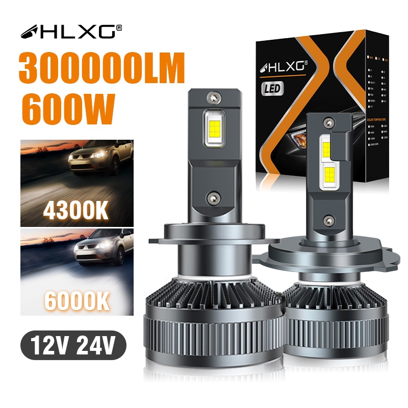 Hlxg H7 LED แคนบัส 600W 300000หลอดไฟหน้ารถยนต์ LED LM H4 H11 H1 HB3 9005 HB4 H8 HIR2 9012 Bi 6000K 4