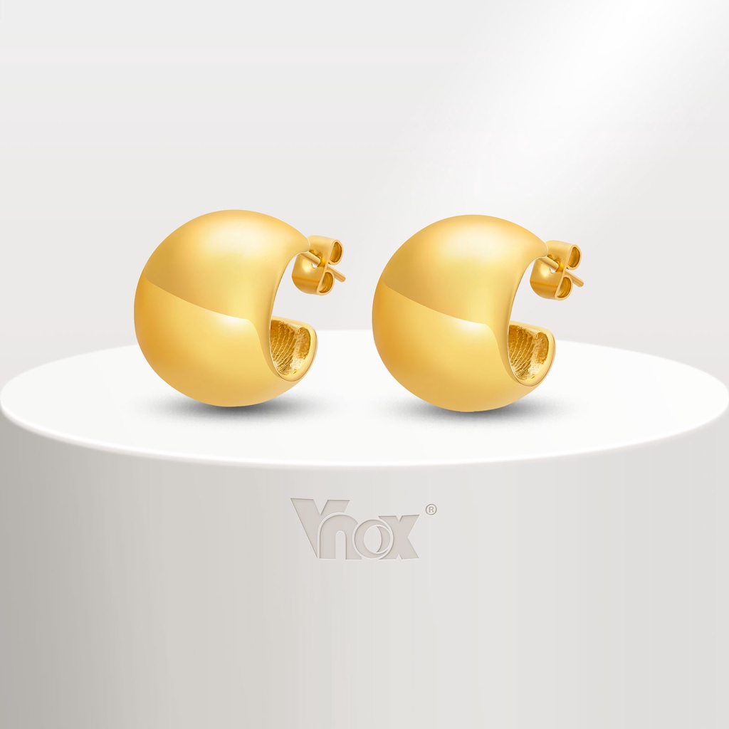 Vnox ต่างหูสตั๊ด สเตนเลส ทอง 18K รูปตัว C ขนาดเล็ก น่ารัก สําหรับผู้หญิง