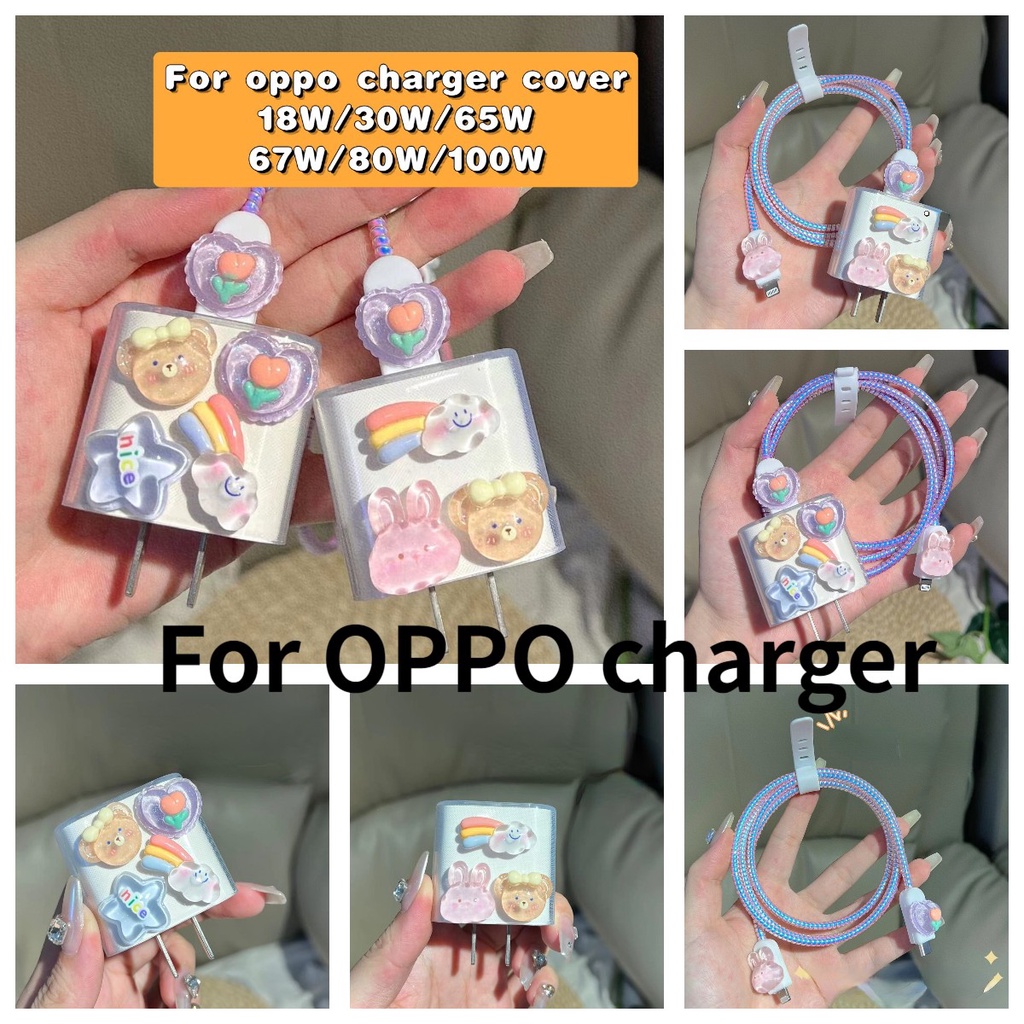 สำหรับ OPPO หัวชาร์จ ชุดถนอมสายชาร์จ ลายการ์ตูนน่ารัก ตัวถนอมสายชาร์จ หัวชาร์จ 65W สําหรับ OPPO 18W 