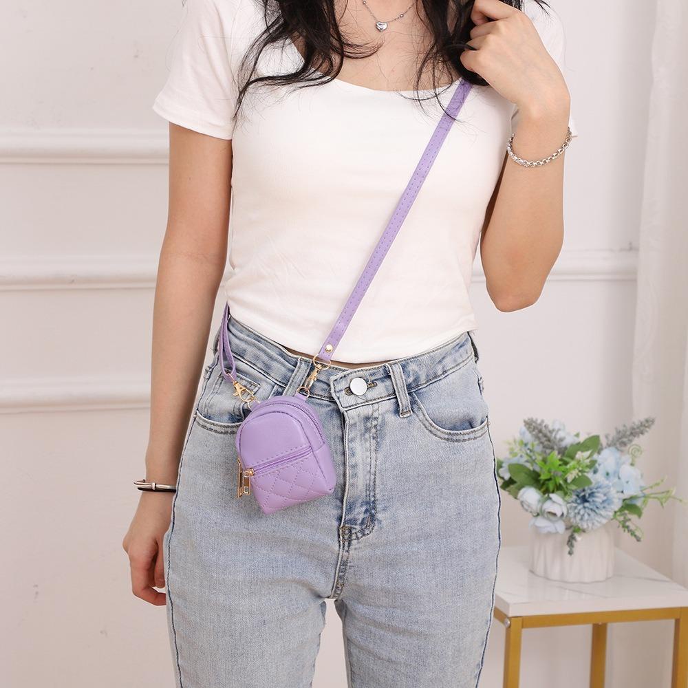DSLONG กระเป๋าสะพายข้าง,กระเป๋าใส่เหรียญหนัง PU แบบพกพา,กระเป๋าแต่งหน้าสีทึบขนาดเล็กน้ําหนักเบาลิปสติก