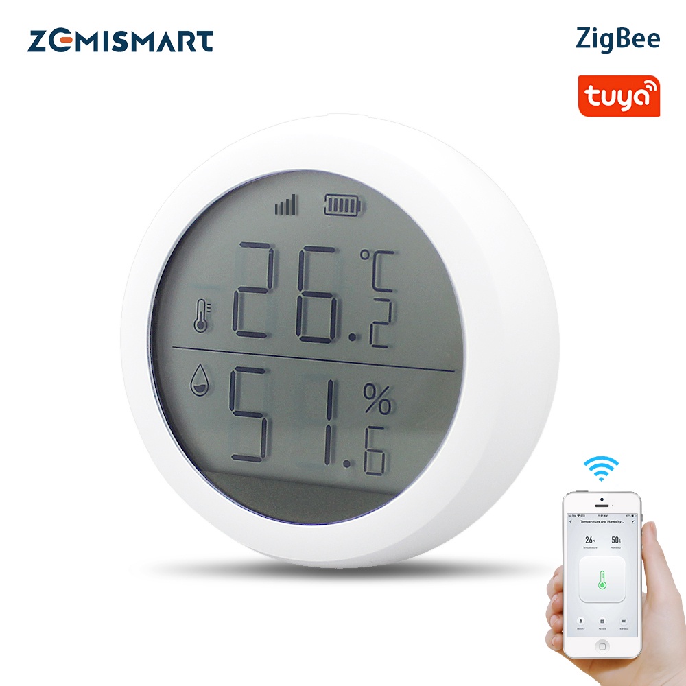 Zemismart Tuya Zigbee อุณหภูมิและความชื้นเซนเซอร์จอแสดงผลหน้าจอ LCD Real Time Monitor สมาร์ทบ้านอัจฉริยะ Linkage,Zigbee Hub Need.Homekit ผ่าน Matter M1/M6 Hub