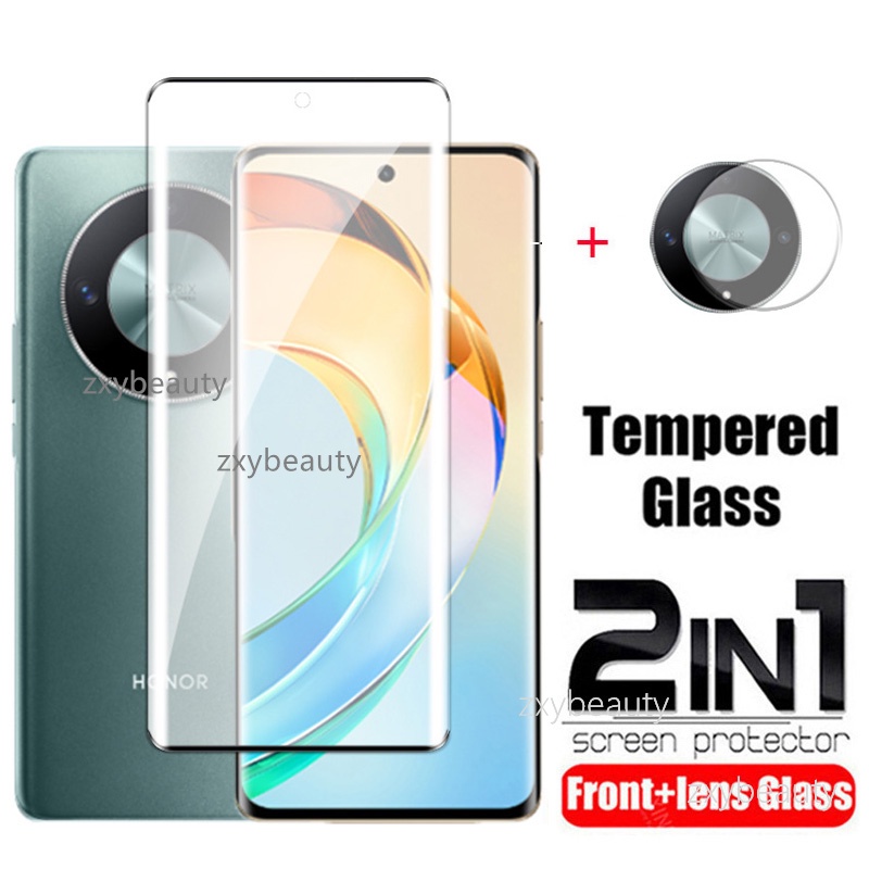 2in1 คลุมทั้งหมดโค้งกระจกนิรภัยป้องกันหน้าจอสําหรับ Honor X9B X9C X9A 5G 2024 โทรศัพท์ป้องกันสําหรับ HonorX9B HonorX9C HonorX9A BA เลนส์กล้องฟิล์ม