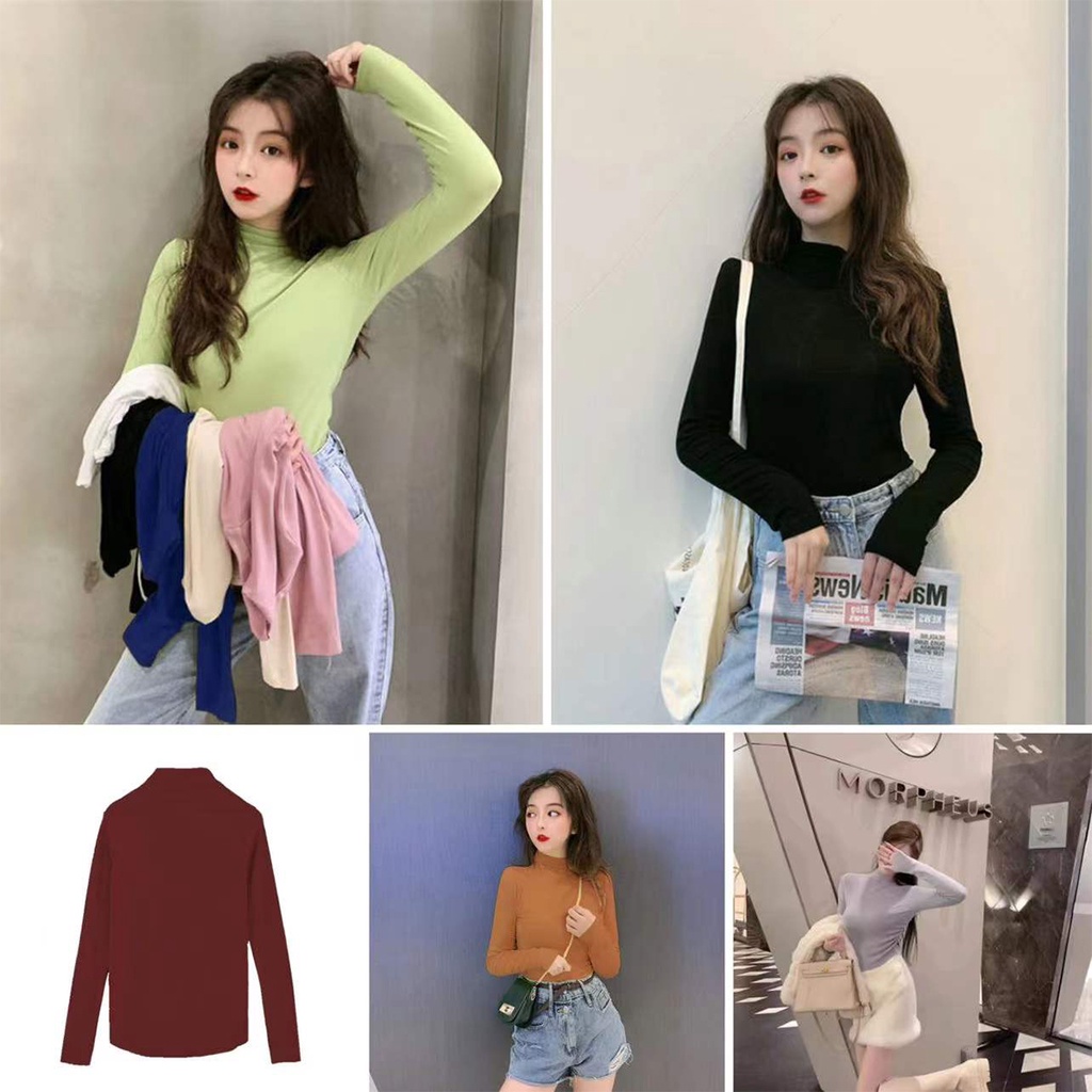 เสื้อยืดครอปเเขนยาวสีพื้นๆสไตล์เกาหลี