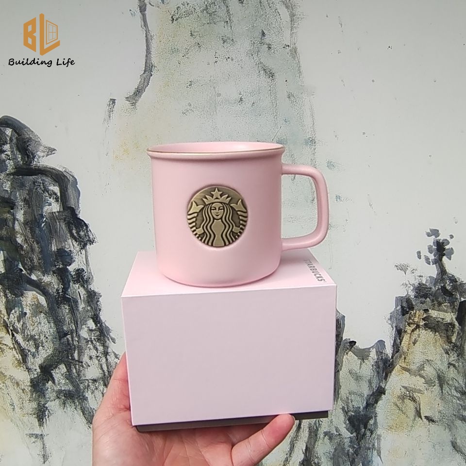 Starbucks แก้วมักเซรามิก ลาย Starbucks สีชมพู ของขวัญ สไตล์เรโทร 355 มล.​​​​​​​