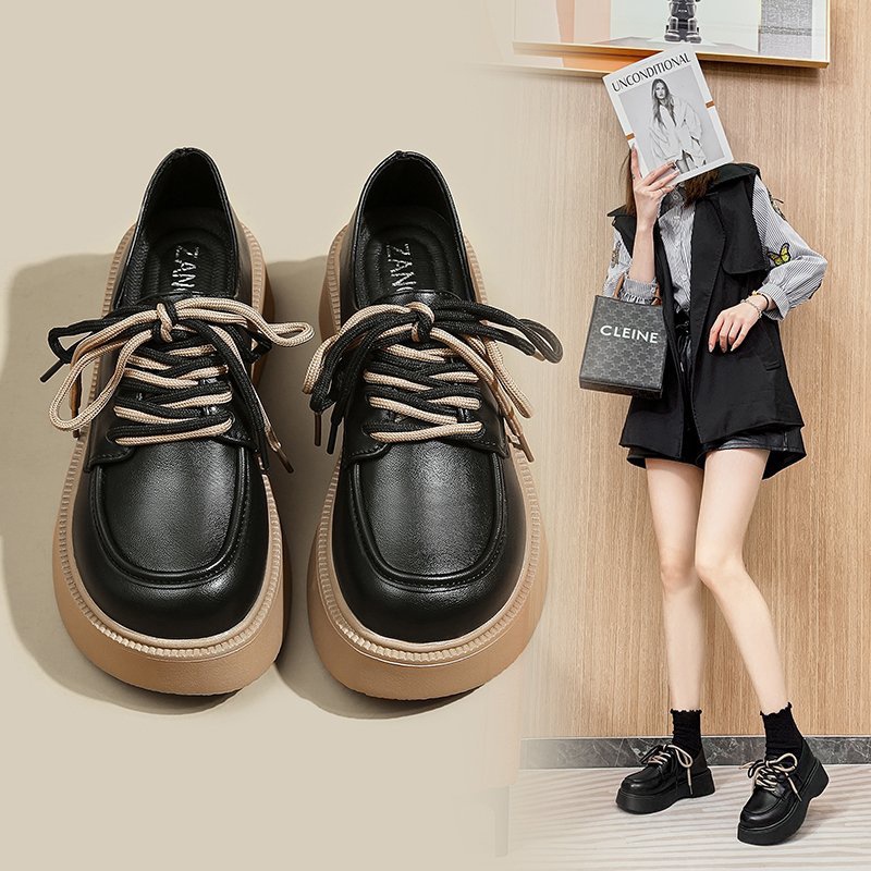 รองเท้าหนัง JK สไตล์ญี่ปุ่น รองเท้า Oxford แบบผูกเชือก พื้นรองเท้าหนา