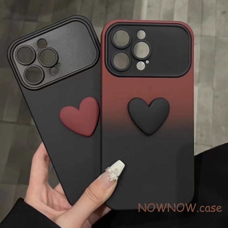 เคสโทรศัพท์มือถือนิ่ม ไล่โทนสีไวน์แดง ดํา หัวใจ สามมิติ สําหรับ iPhone 15 14 13 12 11 Pro MAX X XR XS MAX