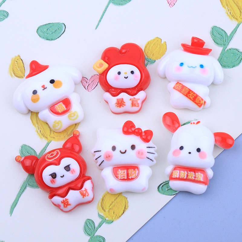 สไตล์ปีใหม่ Gong Xi Fa Cai การ์ตูน Big-Eared Dog diy ครีมกาวอุปกรณ์เสริมเชือกผมเคสโทรศัพท์ตู้เย็นสติกเกอร์ diy ครีมกาวเรซิ่นอุปกรณ์เสริม
