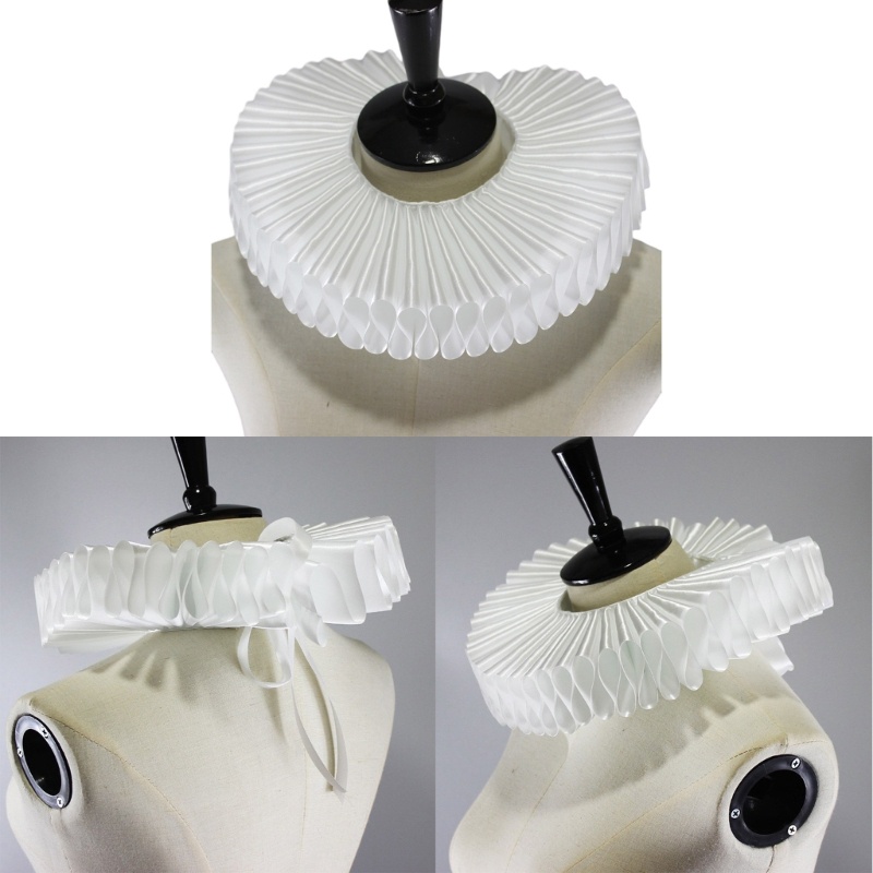 BST หญิงสาว Victorian Elizabethan สไตล์ คอ Silk Ruffle ปลอม Choker สำหรับคอสเพลย์Vintage