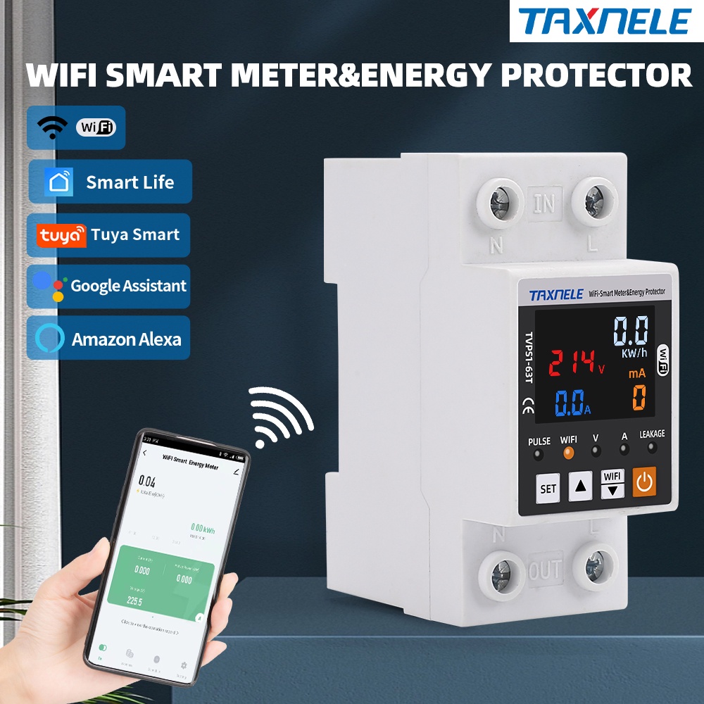 สวิตช์รีเลย์ป้องกันแรงดันไฟฟ้า 63A 110v 220v TUYA APP WiFi