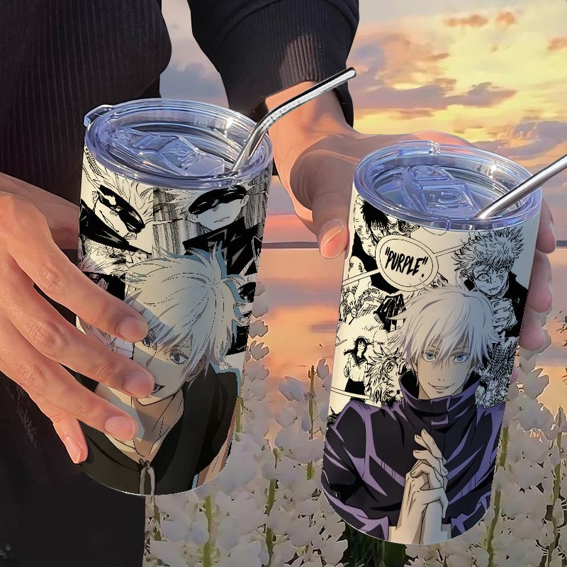 Gojo Satoru Jujutsu Kaisenthermos Geto Suguru กระติกน้ําร้อนสเตนเลส แบบพกพา พร้อมหลอดดูด - รูปที่ 2