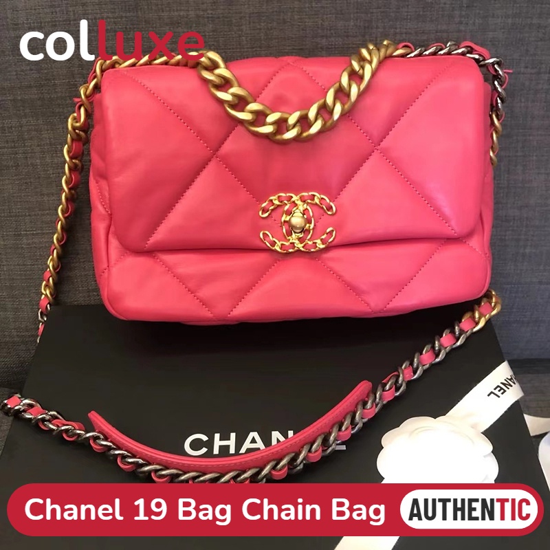 แบรนด์ใหม่และเป็นของแท้/ชาแนล Chanel 19Bag สุภาพสตรี/กระเป๋าแมสเซนเจอร์/กระเป๋าโซ่