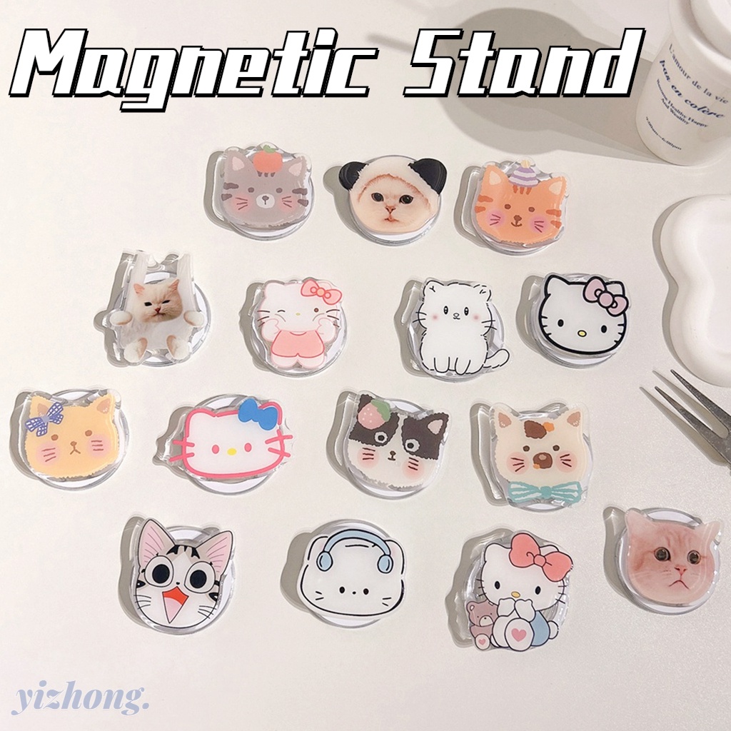 ขาตั้งโทรศัพท์มือถือ แบบแม่เหล็ก ลายการ์ตูนคิตตี้น่ารัก กันตก สําหรับโทรศัพท์มือถือ แท็บเล็ต