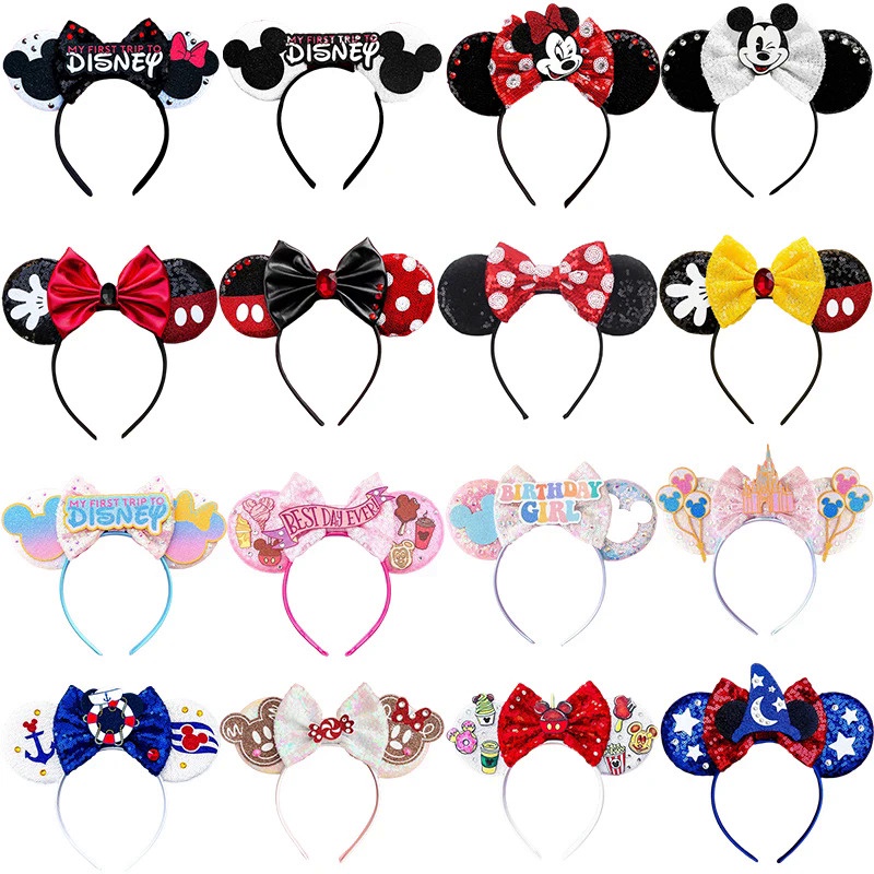 ที่คาดผม ประดับโบว์ และเลื่อม ลาย Disney Mickey Mouse เหมาะกับของขวัญ สําหรับเด็กผู้หญิง DIY