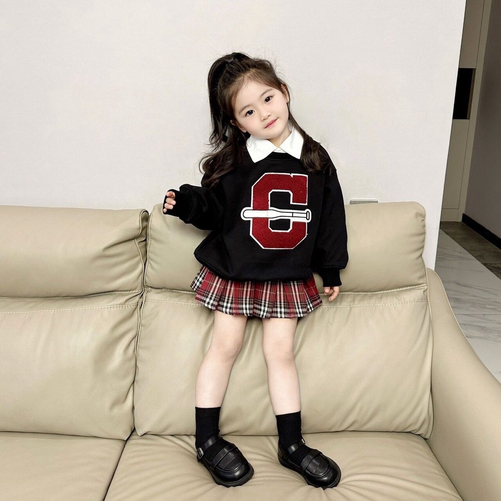 PRETTY BABY พร้อมส่ง เสื้อแขนยาวเด็ก เสื้อเชิ้ต กระโปรง ชุดสำหรับเด็กผู้หญิง(1013)