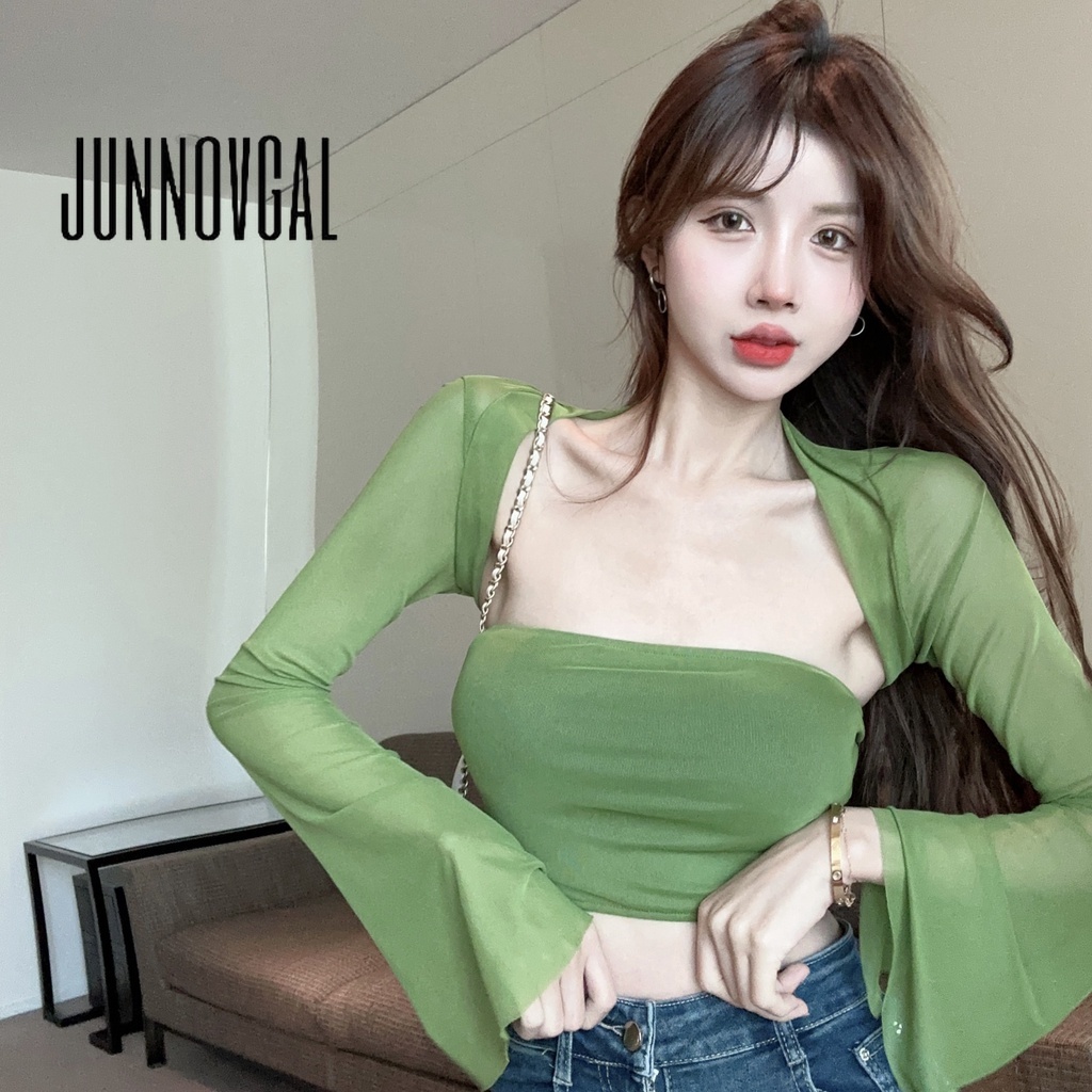 Junnovgal ชุดเสื้อแขนยาว ทรงสลิมฟิต สีพื้น แฟชั่นฤดูหนาว สําหรับผู้หญิง 2024
