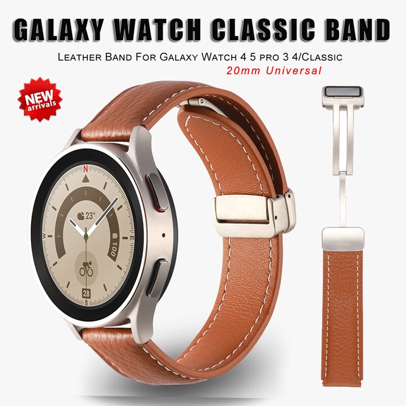 สายนาฬิกาข้อมือหนัง หัวเข็มขัดแม่เหล็ก 20 22 มม. สําหรับ Samsung Galaxy Watch6 5 4 44 มม. 40 มม. Galaxy Watch 6 Classic 43 47 มม. Watch 5 Pro 45 มม.