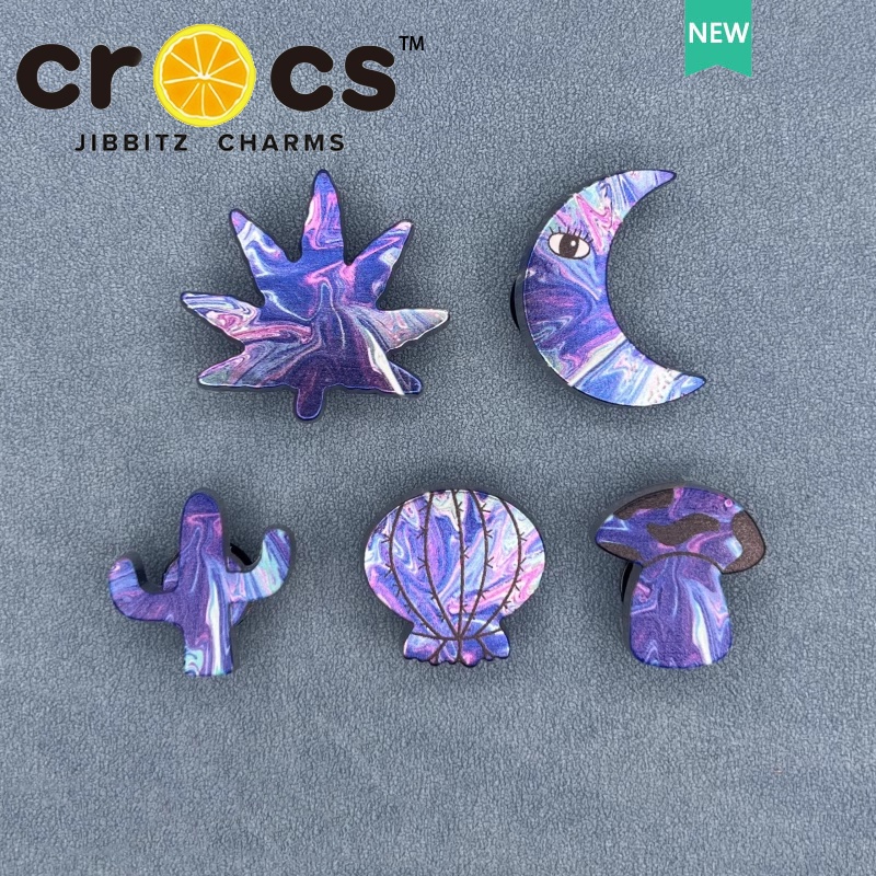 jibbitz crocs แท้  หัวเข็มขัดโลหะ รูปเห็ด กระบองเพชร สีม่วง สําหรับตกแต่งรองเท้า crocs DIY
