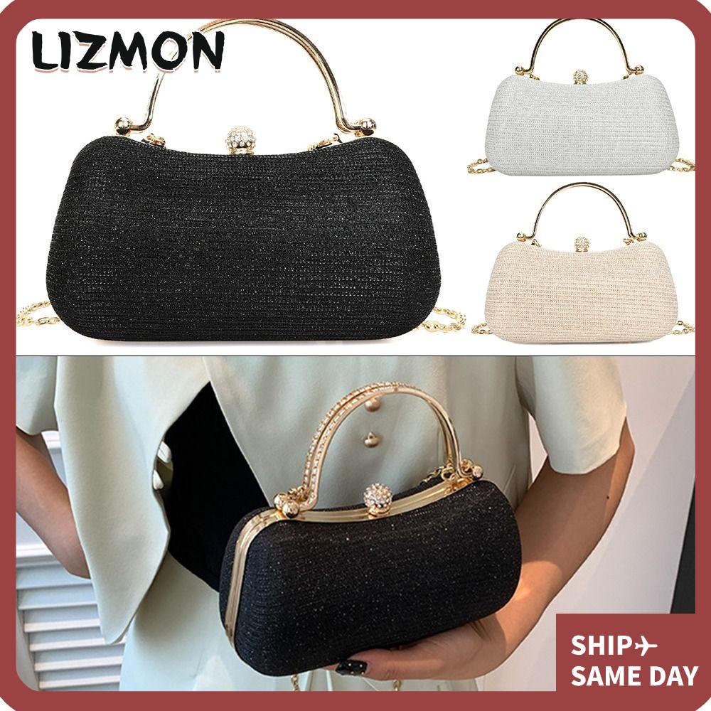 Lizmon กระเป๋าสะพายไหล่ กระเป๋าถือ ทรงคลัทช์ ประดับลูกปัดไข่ พลอยเทียม สําหรับสตรี เหมาะกับงานปาร์ตี้ งานแต่งงาน 1 ชิ้น