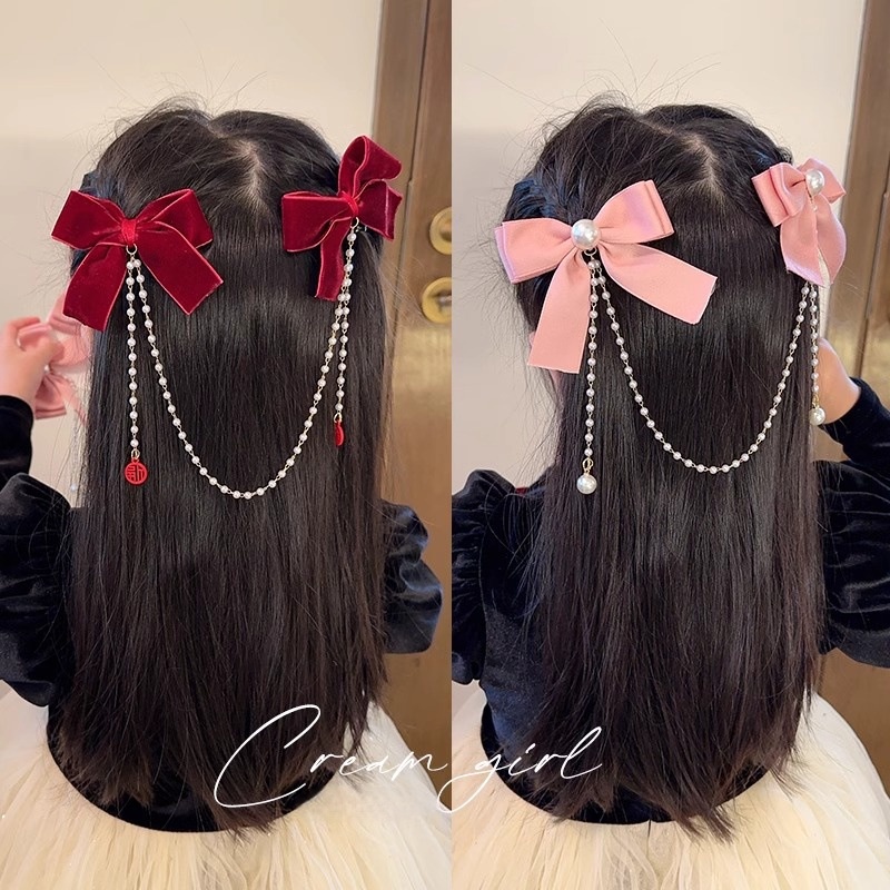 กิ๊บติดผม ประดับโบว์ และไข่มุก สีชมพูน่ารัก เข้ากับทุกการแต่งกาย แบบเรียบง่าย เครื่องประดับผม