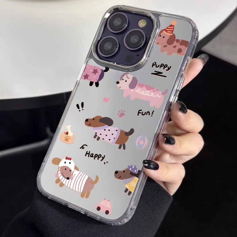 เคสไอโฟน 16/15/14/13/12/11 Pro max กระจกสุนัขสีน่ารัก กันกระแทก mirror Compatible Case iPhone 11,12,13,14,15,16,11PM,12PM,13PM,14PM,15PM,16PM