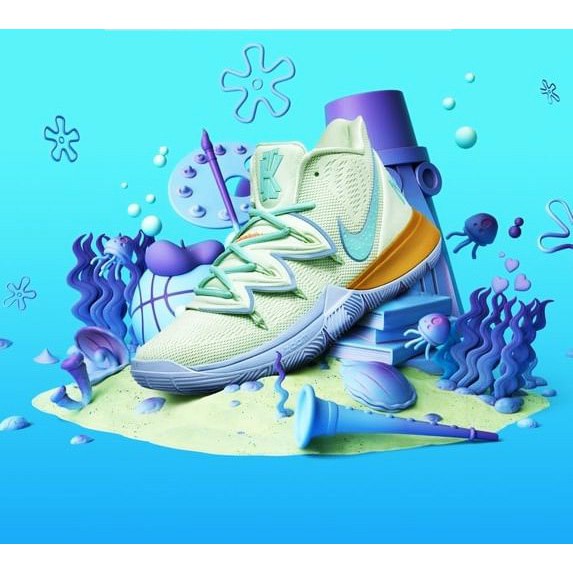 บาสเก็ตบอล Nike Kyrie 5 Spongebob X squidward สำหรับผ้าใบชายหญิงพร้อมกล่องและถุงกระดาษ รองเท้า new