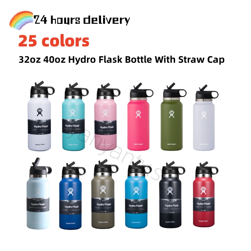 Hydro Flask ขวดน้ําสูญญากาศ ปากกว้าง 32 ออนซ์ 40 ออนซ์ 2.0 พร้อมหลอดดูดน้ํา สเตนเลส ฉนวนกันความร้อน สําหรับเดินทาง กลางแจ้ง