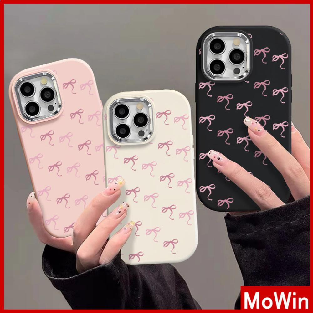 Mowin - เข้ากันได้สำหรับ เคสไอโฟน11 เคส iphone 11 15 pro max กรณีป้องกันลายนิ้วมือ TPU นุ่มโลหะไฟฟ้ากรอบกล้องที่เรียบง่ายโบว์สีชมพูเข้ากันได้กับ iPhone 14 13 12 11 PRO MAX XR XS 7Plus 8 PLUS