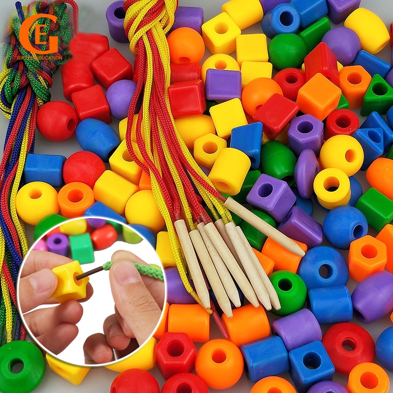 ของเล่นเชือกลูกปัด Montessori Fine Motor Skill เสริมการเรียนรู้เด็ก 25 40 60 ชิ้น